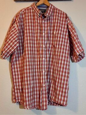 Wrangler TwentyX Plaid Button Down Shirt Short Sleeve Orange Red White XXL